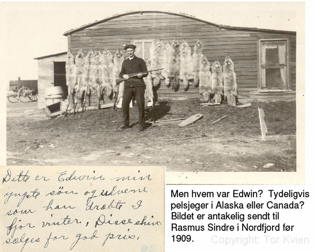 Ukjent24.jpg - Handwritten: "This is Edwin, my youngest son and the wolves he killed hunted last winter. He gets a good price for the furs."  I have no idea about eho Edwin was, but he is most likely to be the son of an immigrant from Nordfjord.